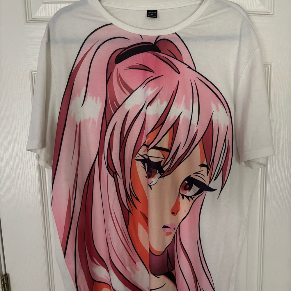 Anime Graphic White and Pink Tee
